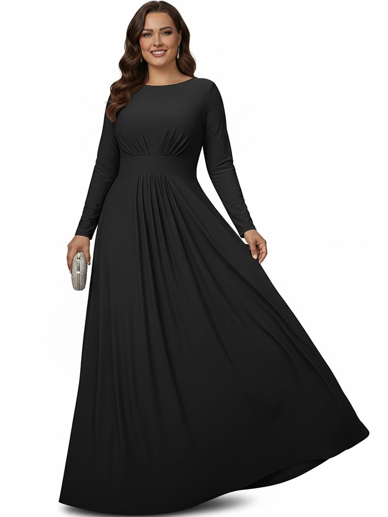KOH KOH Plus Size Womens Long Full Sleeve Sleeves Flowy Empire Waist Fall Winter Modest Formal Floor Length Abaya Muslim Bridesmaid Bridal Gown Gowns Maxi Dress Dresses, Black XL 14-16 - Image 1